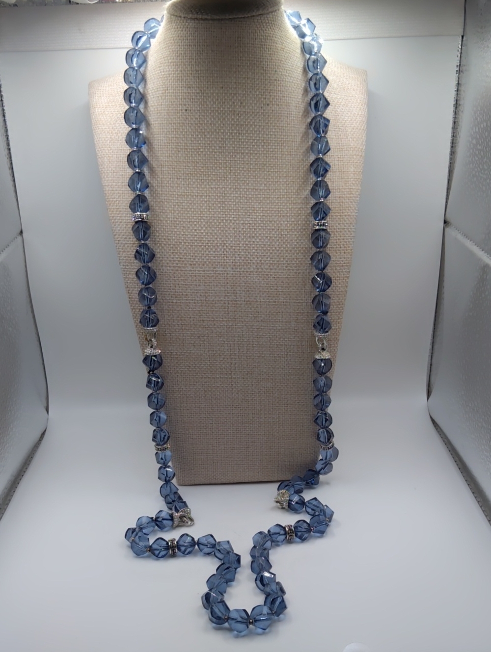 Anne Klein Faceted Dusky Blue Glass Necklace - Picture 7 of 8